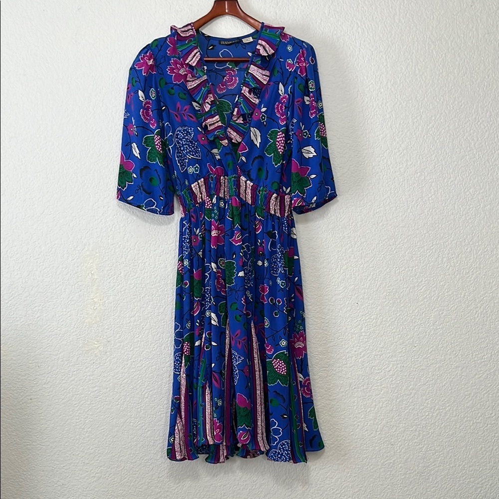 Vintage Plaza South Floral Ruffle Georgette Dress